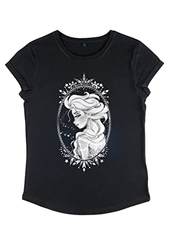 Disney Damen Frozen Elsa Frame Women's Organic Rolled Sleeve T-shirt, Schwarz, L von Disney