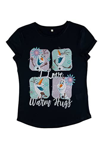 Disney Damen Frozen Olaf And His Hugs Women's Organic Rolled Sleeve T-shirt, Marineblau, L von Disney