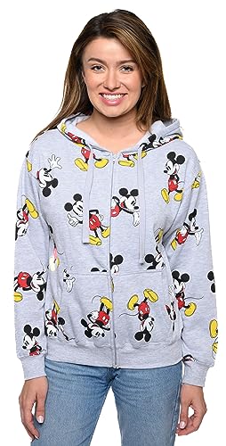 Disney Damen Hoodie Mickey Mouse All Over Print Zip Up, Meliert, Grau, 1X von Disney