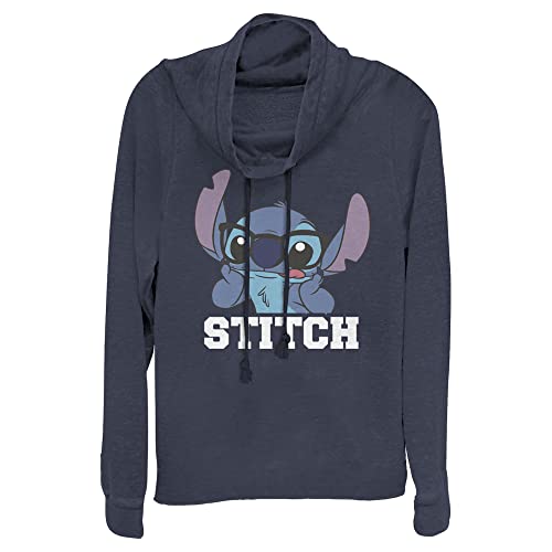 Disney Damen Lilo Pullover Langarm Wasserfallkragen Stitch T-Shirt, Marineblau, Mittel von Disney