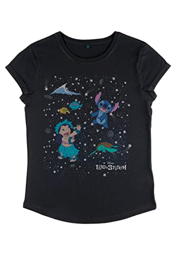 Disney Damen Lilo & Stitch Constelation Lilo Stitch Women's Organic Rolled Sleeve T-shirt, Schwarz, M von Disney