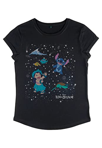 Disney Damen Lilo & Stitch Constelation Lilo Stitch Women's Organic Rolled Sleeve T-shirt, Schwarz, XL Disney Damen Lilo & Stitch Constelation Lilo Stitch Women's Organic Rolled Sleeve T-shirt, Schwarz, XL von Disney