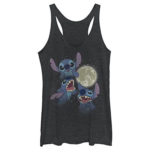 Disney Damen Lilo & Stitch Three Stitch Moon Tri-Blend Racerback Layering Tank, Black Heather, S von Disney