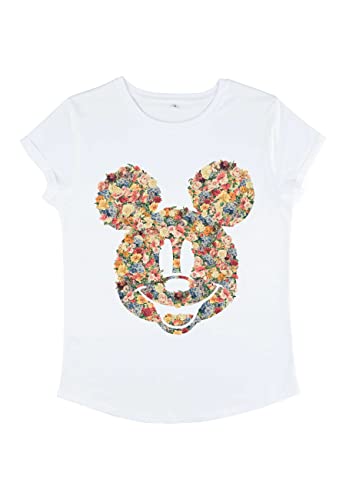 Disney Damen Mickey Classic Floral Mickey Women's Organic Rolled Sleeve T-shirt, Weiß, M von Disney Classics