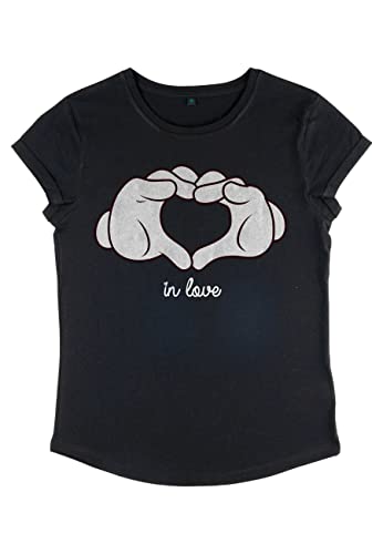 Disney Damen Mickey Classic Glove Heart Women's Organic Rolled Sleeve T-shirt, Schwarz, S von Disney Classics