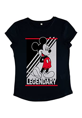 Disney Damen Mickey Classic Legend Of Mickey Women's Organic Rolled Sleeve T-shirt, Navy Blue, L von Disney Classics