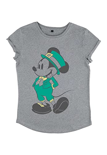 Disney Damen Mickey Classic Leprechaun Mickey Women's Organic Rolled Sleeve T-shirt, Melange Grey, S von Disney Classics