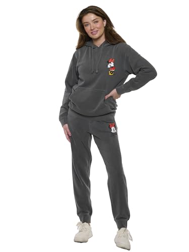 Disney Damen Mickey Minnie Mouse Hoodie und Jogger, passendes 2-teiliges Set, Sweatsuit, Mineralwaschung, dunkles grau, Medium von Disney