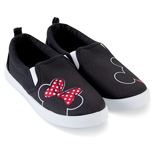 Disney Damen Mickey und Minnie Schuhe – Klassische Damen Mickey und Minnie Mouse Slip On Sneakers Mickey und Minnie Mouse Canvas Slip On Sneakers, Schwarz, 40.5 EU von Disney