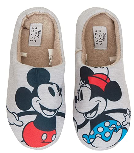 Disney Damen Minnie Mouse Hausschuhe, Mickey Mouse Schlappen für Mädchen, warm gefütterte Hausschuhe, Grau, 38 EU von Disney