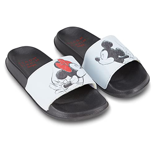 Disney Damen Minnie und Mickey Slides – Damen Klassische Mickey und Minnie Mouse Slide Sandalen Mickey & Minnie Mouse Slip On Slides, Weiß, 37 EU von Disney