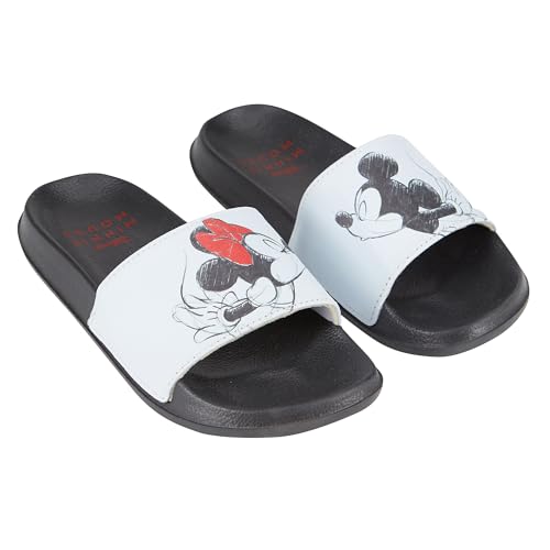 Disney Damen Minnie und Mickey Slides – Klassische Mickey- und Minnie-Maus-Sandalen für Damen, Mickey & Minnie Mouse Slip-On-Slides, Weiss/opulenter Garten, 38 EU von Disney