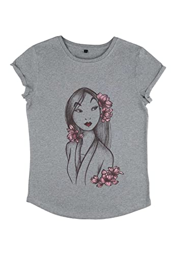 Disney Damen Mulan Reflection Women's Organic Rolled Sleeve T-shirt, Melange Grey, L von Disney