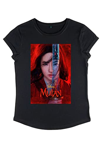 Disney Damen Mulan: Live Action Mulan Poster Women's Organic Rolled Sleeve T-shirt, Schwarz, S von Disney