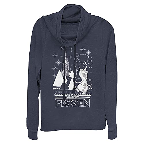 Disney Damen Olaf Frozen Pullover Langarm Wasserfallkragen T-Shirt, Marineblau, L von Disney