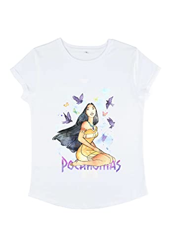 Disney Damen Pocahontas Free Spirit Women's Organic Rolled Sleeve T-shirt, Weiß, L von Disney