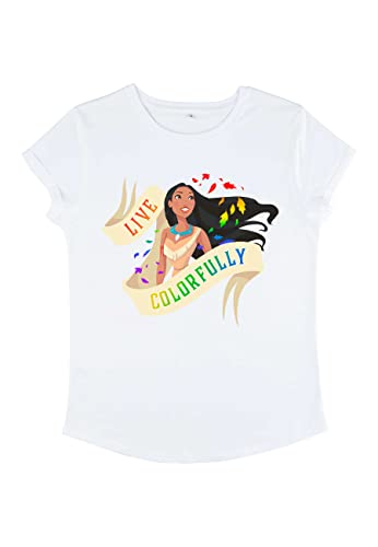 Disney Damen Pocahontas Live Colorfully Women's Organic Rolled Sleeve T-shirt, Weiß, L von Disney