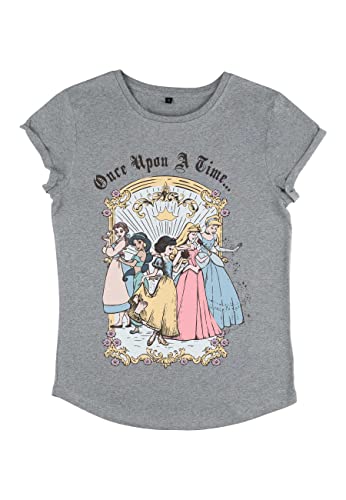 Disney Damen Princesses Vintage Princess Group Women's Organic Rolled Sleeve T-shirt, Melange Grey, M von Disney