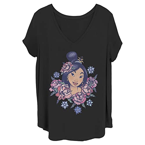 Disney Damen Princesses Floral Mulan Junior's Plus Kurzarm T-Shirt, Schwarz, X von Disney