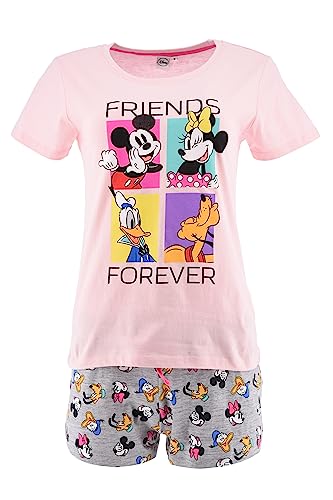 Disney Pyjama für Damen, 2-Teiliges Set Oberteil und Shorts für Damen, Pyjama mit Mickey Mouse, Minnie Mouse, Pluto und Donald Duck für Damen und Teenager (as3, Alpha, l, Regular, Regular, Rosa) von Disney