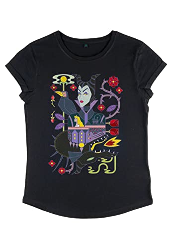 Disney Damen Sleeping Beauty Dual Maleficient Women's Organic Rolled Sleeve T-shirt, Schwarz, S von Disney