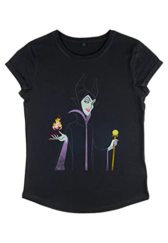 Disney Damen Sleeping Beauty Minimal Maleficient Women's Organic Rolled Sleeve T-shirt, Schwarz, XL von Disney