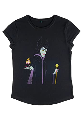 Disney Damen Sleeping Beauty Minimal Maleficient Women's Organic Rolled Sleeve T-shirt, Schwarz, L von Disney