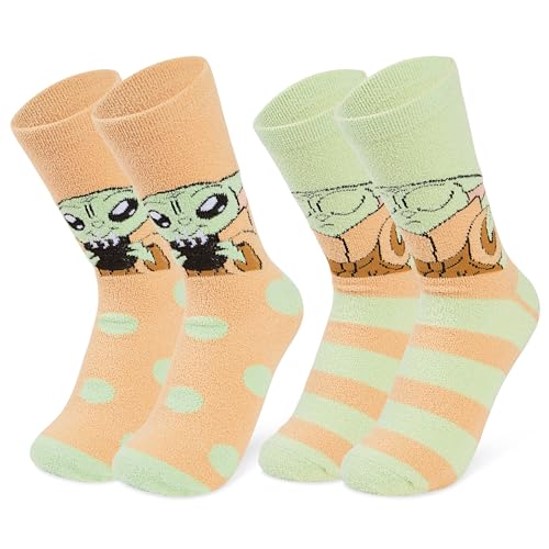 Disney Damen Socken, 2er Set Kuschelsocken Damen Flauschig mit ABS Mickey Minnie Baby Yoda Stitch (Mehrfarbig Baby Yoda) von Disney