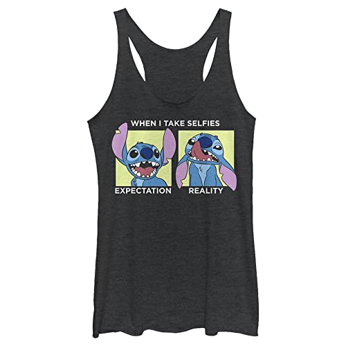 Disney Damen Lilo & Stitch Selfie Tri-Blend Racerback Layering Tank T-Shirt, Schwarz meliert, X-Klein von Disney