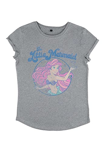 Disney Damen The Little Mermaid Faded Ariel Women's Organic Rolled Sleeve T-shirt, Melange Grey, L von Disney