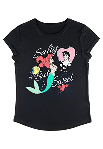 Disney Damen The Little Mermaid Salty But Sweet Women's Organic Rolled Sleeve T-shirt, Schwarz, M von Disney