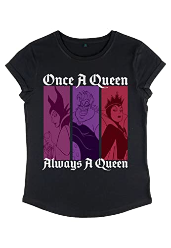 Disney Damen Villains Queen Color Women's Organic Rolled Sleeve T-shirt, Schwarz, L von Disney