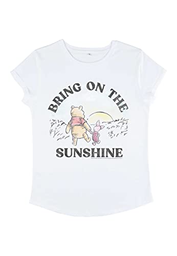 Disney Damen Winnie The Pooh Bring On The Sunshine Women's Organic Rolled Sleeve T-shirt, Weiß, L von Disney