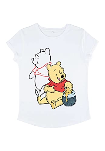 Disney Winnie The Pooh - Pooh Line art Women's Rolled-sleeve White M von Disney