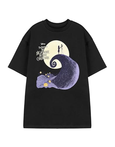 Disney Der Albtraum vor Weihnachten Mond T-Shirt | Unisex Schwarz Kurzarm Grafik T-Shirt | Tim Burton Film Mond Bekleidung | Jack Skellington Halloween T-Shirt | Gothic-Mode-Top für Fans von Disney