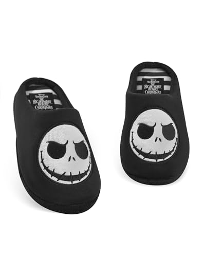 Disney Der Albtraum vor Weihnachten Unisex-Hausschuhe | Slip-On-Pantoletten für Erwachsene mit Jack Skellington-Charaktergesicht in Schwarz | Halloween Town Indoor-Hausschuhe | Klassisches von Disney