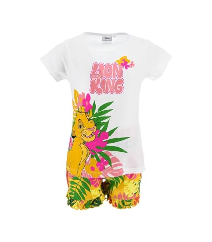 Disney Der König der Löwen 2-Teiliges Set für Mädchen, Pyjama aus Weicher Baumwolle im Simba Design, T-Shirt und Shorts für Mädchen, Größe 4 Jahre | Weiß von Disney