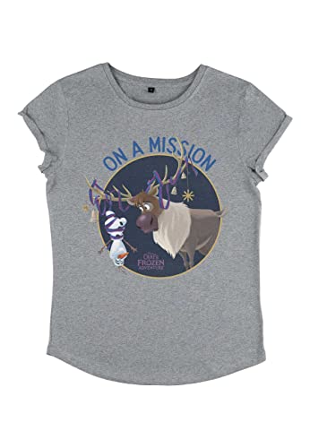 Disney Damen Frozen On A Mission Women's Organic Rolled Sleeve T-shirt, Melange Grey, L von Disney