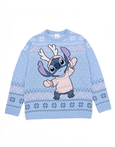 Disney Disney's Lilo & Stitch Damen Blauer gestrickter Weihnachtspullover | Festlicher Feiertagspullover Bringen Sie den Winterzauber von in Ihre Weihnachtszeit | Perfekte Geschenkkleidung für Sie von Disney