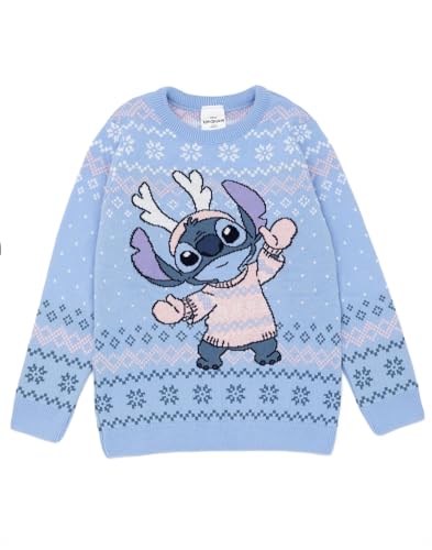 Disney Disney's Lilo & Stitch Kinder Blauer Strickpullover | Festlicher Feiertagspullover - warm, lustig & kuschelig | Erleben Sie den Winterzauber von Stitch mit Stil von Disney