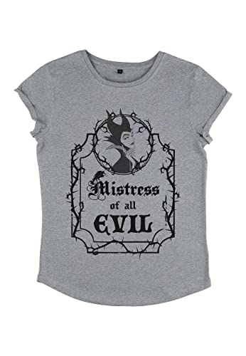 Disney Damen Sleeping Beauty Mistress Of All Evil Women's Organic Rolled Sleeve T-shirt, Melange Grau, XL von Disney