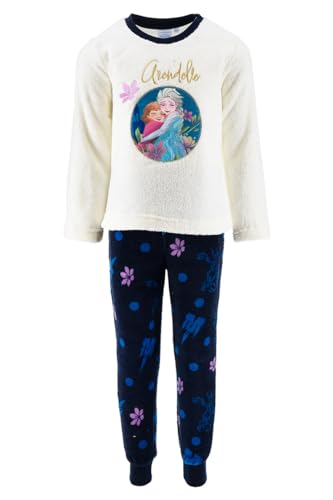 Disney ELSA und Anna Pyjama für Mädchen, T-Shirt und Lange Hose, 2-Teiliges Set Frozen Arendelle Design, Weicher Weißer Fleece-Pyjama, Pyjama Geschenk für Mädchen | 4 Jahre - Weiß von Disney