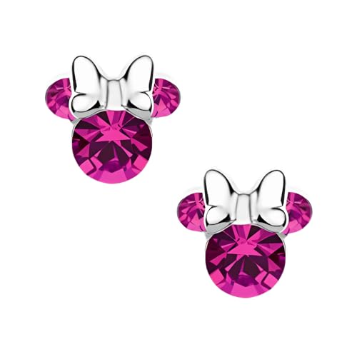 Ohrstecker Minnie-Maus mit Geburtsstein, Disney für Mädchen, Silber, Disney-Schmuck, verziert mit Zirkonia, Rosa von Disney