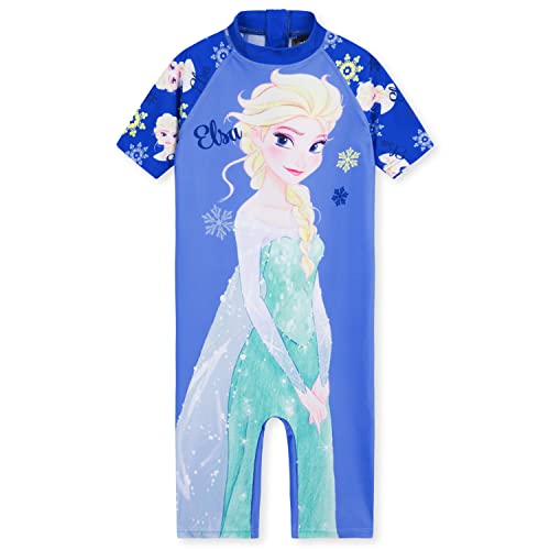 Disney Badeanzug Mädchen, Neoprenanzug mit kurzen Ärmeln, kurzer Hose & Reißverschluss - Mädchen Geschenke (Blau ELSA, 3-4 Jahre) von Disney