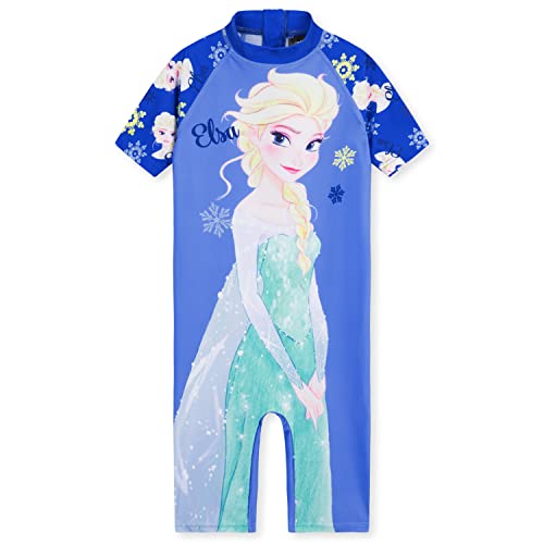 Disney Badeanzug Mädchen, Neoprenanzug mit kurzen Ärmeln, kurzer Hose & Reißverschluss - Mädchen Geschenke (Blau ELSA, 4-5 Jahre) von Disney