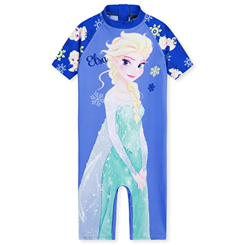 Disney Badeanzug Mädchen, Neoprenanzug Kurze Ärmel, Kurze Hose & Reißverschluss - Mädchen Geschenke (Blau ELSA, 4-5 Jahre) von Disney