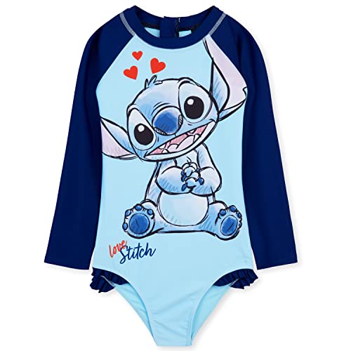 Disney Badeanzug Mädchen, Schwimmanzug mit Langen Ärmeln & Reißverschluss - Geschenke für Mädchen (Hellblau Stitch, 13-14 Jahre) von Disney