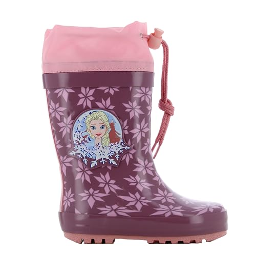 Disney FROZEN Gummistiefel Mädchen von 1 bis 6 Jahre, Gefütterte Warme Regenstiefel mit Anna und Elsa Motiv 30 EU, Hohe Wasserdichte Regenschuhe für Kinder, Bequemer Eiskönigin Kinderschuhe, Lila von Disney