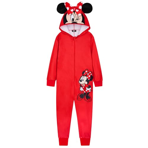 Disney Fleece Onesie Kinder Mädchen, Baby Yoda Minnie Mouse Stitch Onesie Teenager Geschenke 2 bis 14 Jahre (Rote Minnie, 4-5 Jahre) von Disney