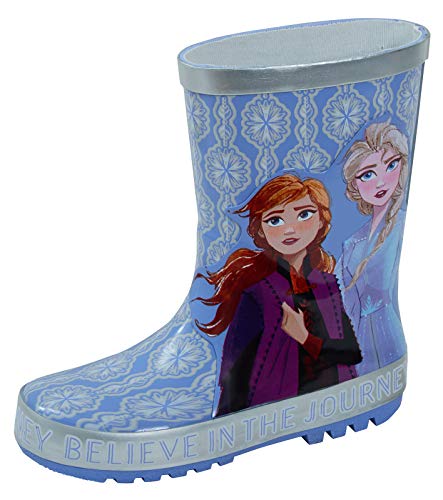 Disney Frozen 2 Mädchen Gummistiefel 3D Silber Gummi Gummistiefel Elsa Anna Regen Schnee Kinder Gummistiefel, blau, 24 EU von Disney